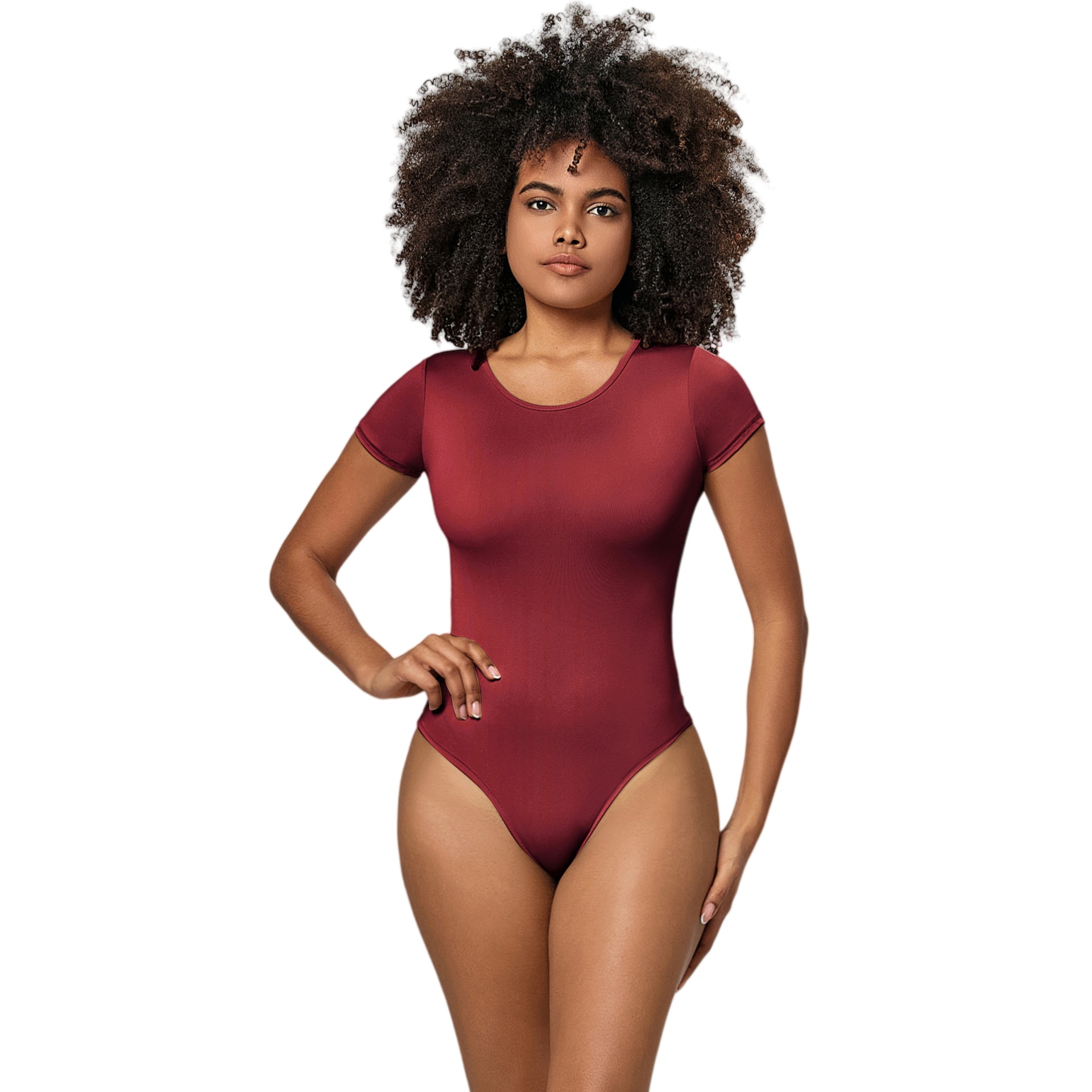 Womens Seamless Short Sleeve Bodysuit - Round Neck Thong Body Shaper